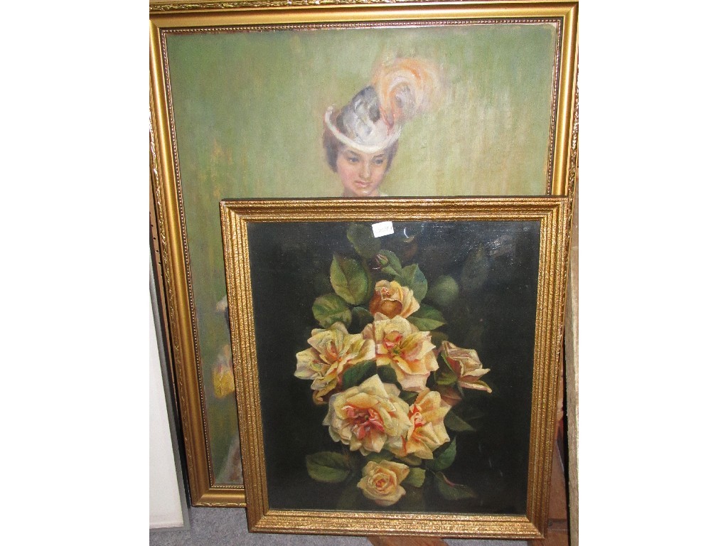 Appraisal: Lot comprising an oil on canvas 'Roses' and an oil