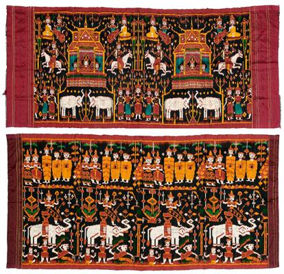 Appraisal: Two Cambodian pidan temple hangings silk ikat weaving in vibrant