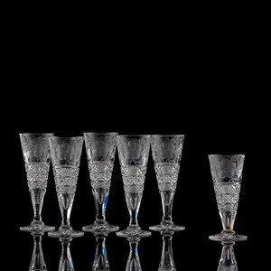 Appraisal: Six Tuthill Harvard Cut Glass Flutes with Primroses in Two