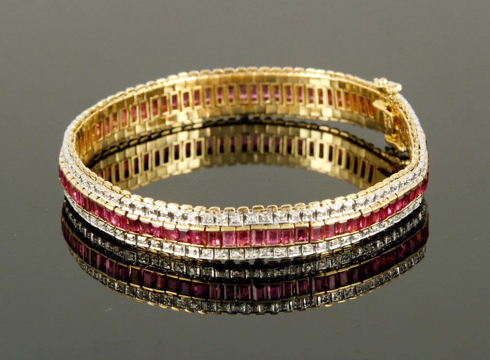 Appraisal: - K Gold Diamond and Ruby Bracelet K yellow gold