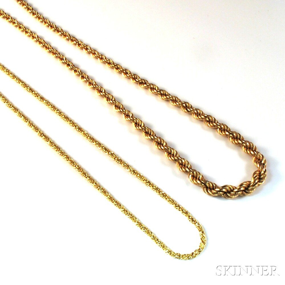 Appraisal: Two Ropetwist Gold Chains a heavy kt gold chain and