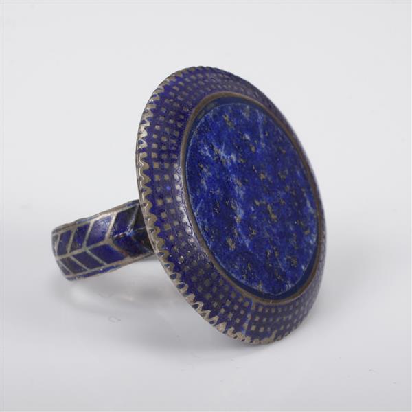 Appraisal: Blue Enamel Lapis Afghan Tribal Silver Ring Ring Size