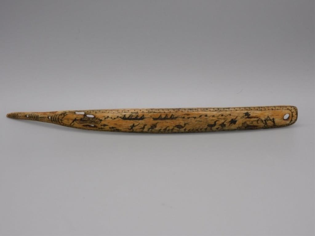 Appraisal: INUIT SCRIMSHAW CARVING A carved and incised Inuit bone tool