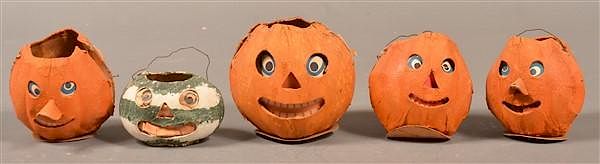 Appraisal: Five Various Cardboard Jack-o-lanterns Five Various Cardboard Jack-o-lanterns Tallest -