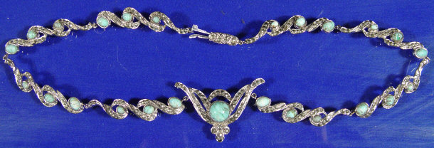 Appraisal: Unmarked silver marcasite turquoise necklace