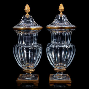 Appraisal: A Pair of Baccarat Gilt Metal Mounted Urns th Century