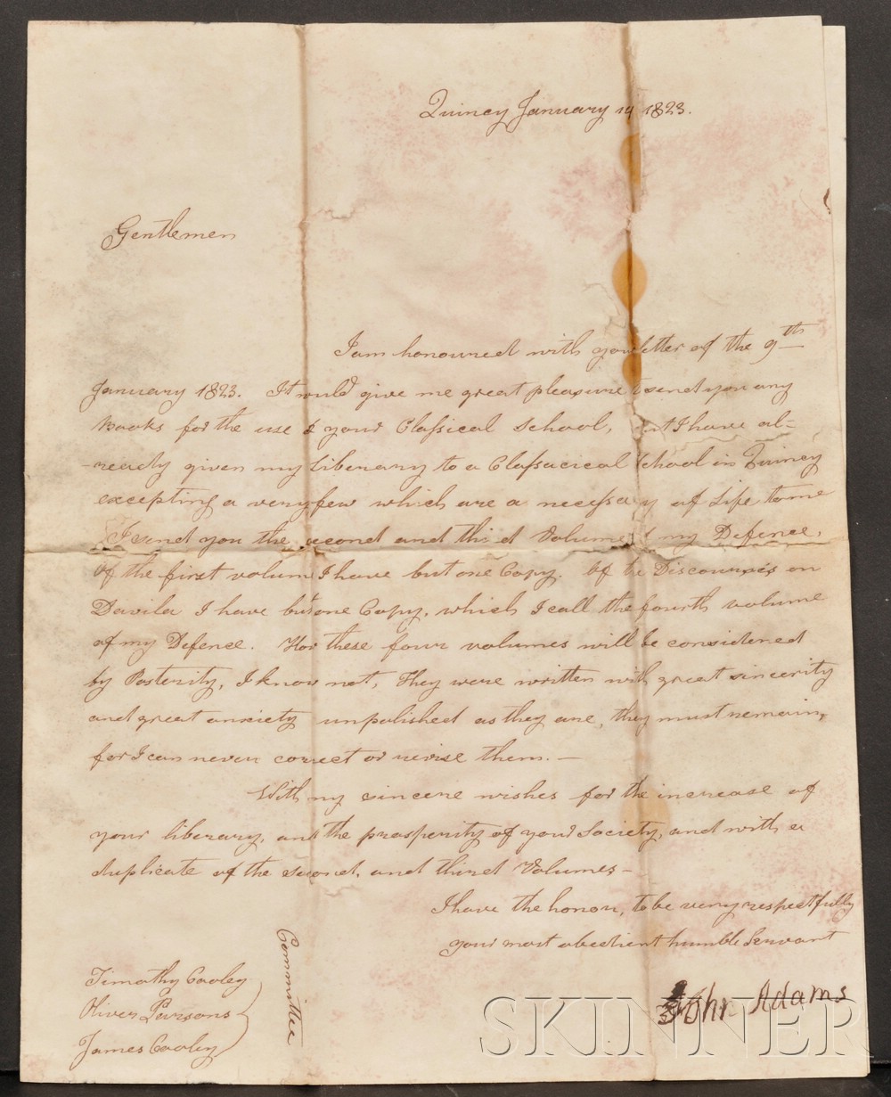 Appraisal: Adams John - Signed letter Quincy January th one page