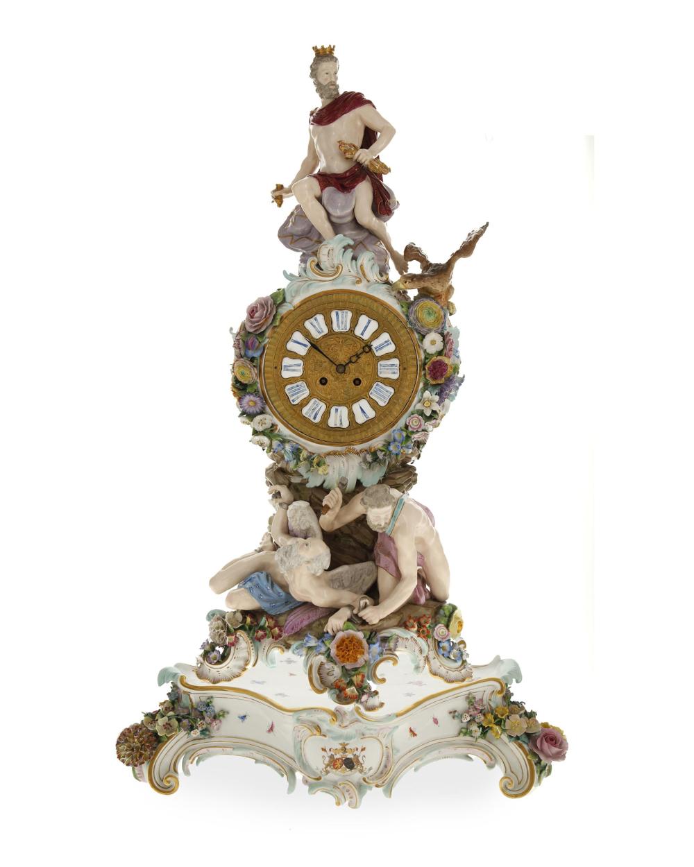 Appraisal: A monumental Meissen porcelain mantel clock Late th Early th