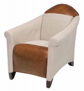 Appraisal: Modern Brown Leather and Cloth Upholstered Club Chair late th