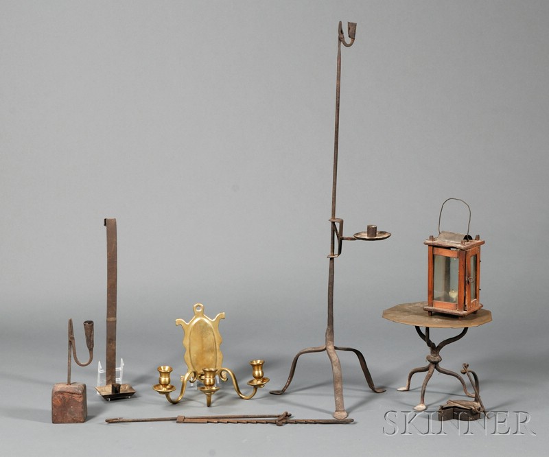 Appraisal: Eight Early Lighting and Hearth Items th and th century