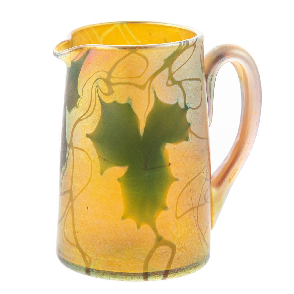 Appraisal: Tiffany Favrile Glass Creamer Early th century with green leaf