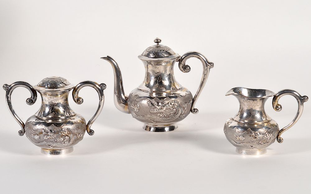 Appraisal: Piece Chinese Silver Tea Set in Display Box Chinese piece