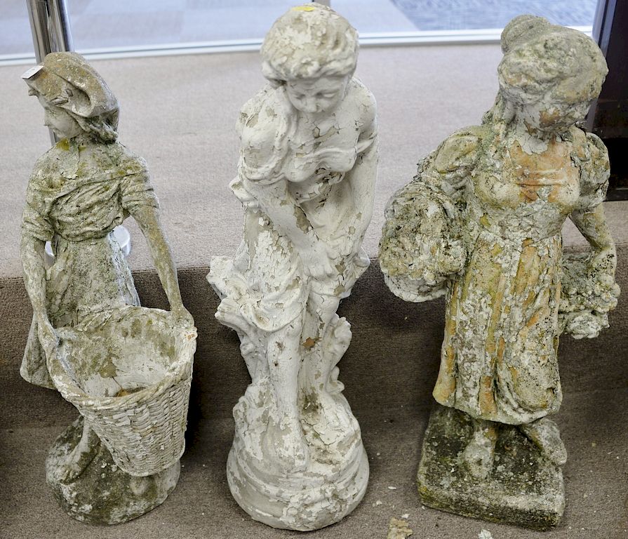 Appraisal: Three cement outdoor figures ht in in and in Three