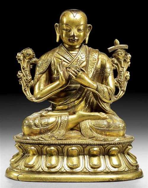 Appraisal: HIGH RANKING MONK Sino-Tibetan th century H cm Gilt copper