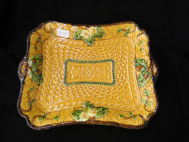 Appraisal: Majolica Pottery Tray strawberry floral on yellow x