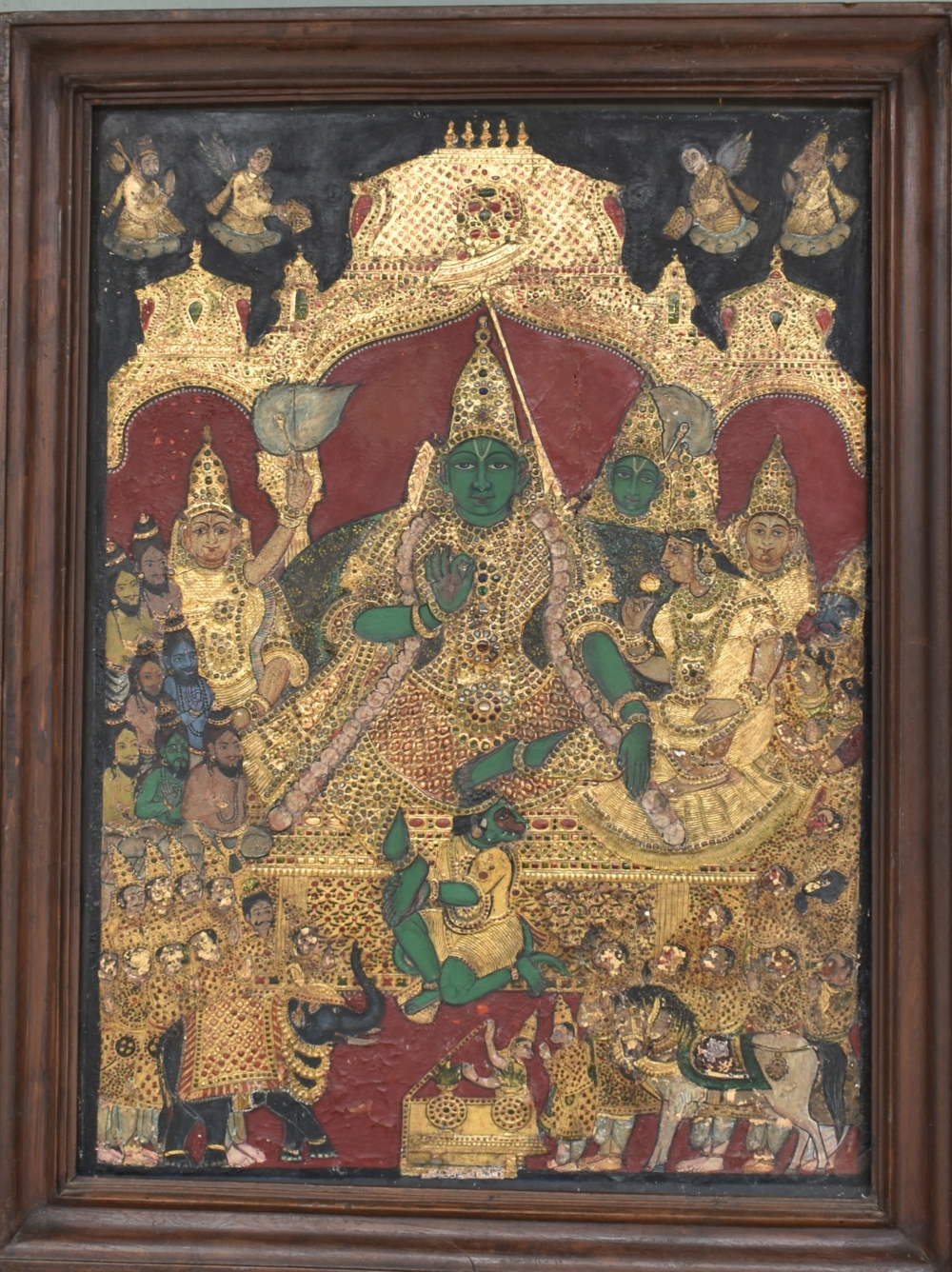 Appraisal: TANJORE SCHOOL TH CENTURY SOUTH INDIARama with Attendants Gilt Foil