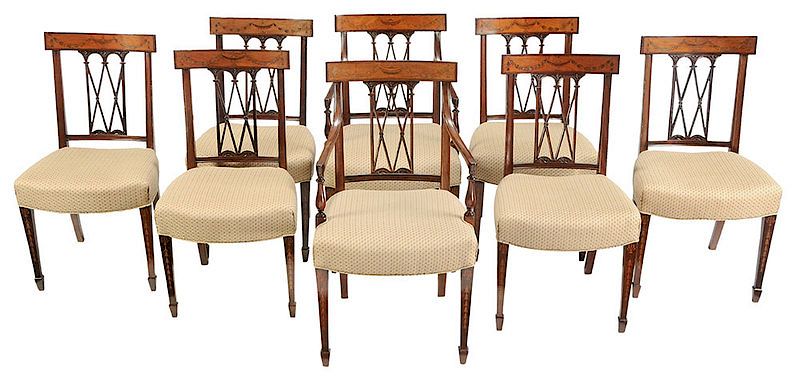 Appraisal: Set Eight Hepplewhite Style Inlaid Dining Chairs British late th