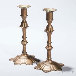 Appraisal: Pair of Brass Petal-base Candlesticks England third quarter th century