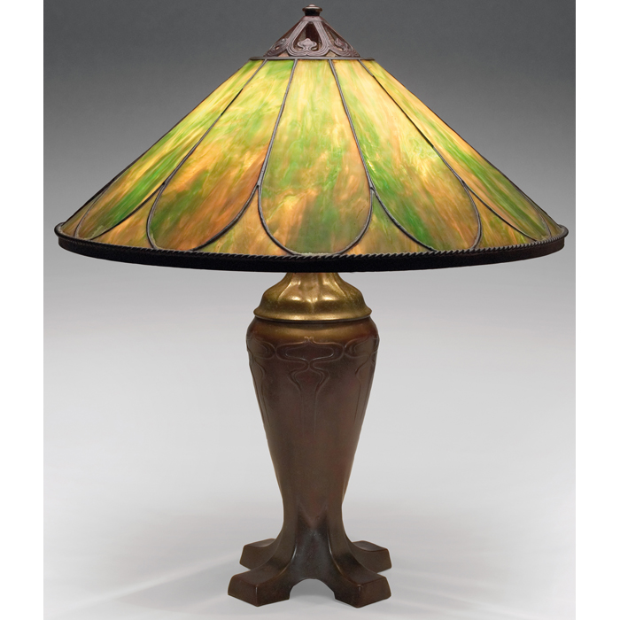 Appraisal: Handel lamp bronzed metal base witha good patina supporting a