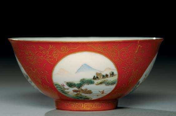 Appraisal: ANTIQUE PORCELAIN BOWL Antique Chinese porcelain footed bowl the exterior