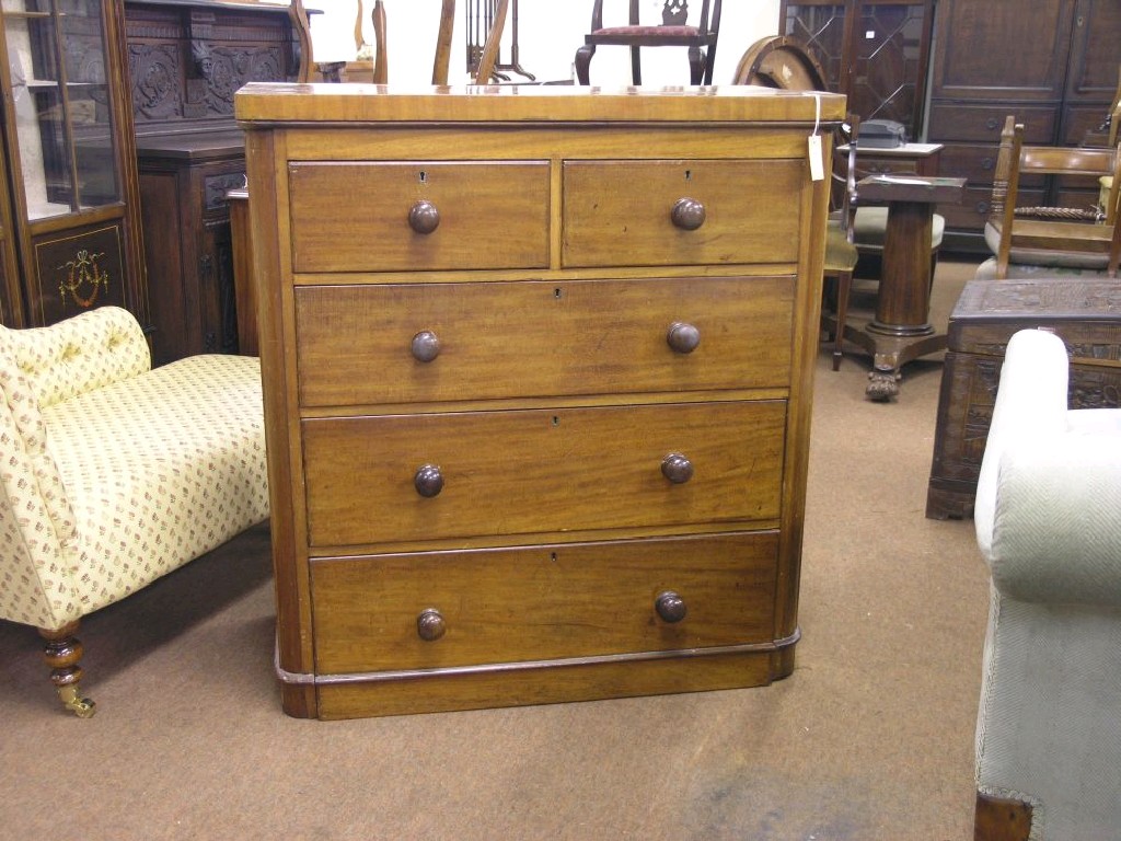 Appraisal: A Victorian mahogany chest of drawers two short and three