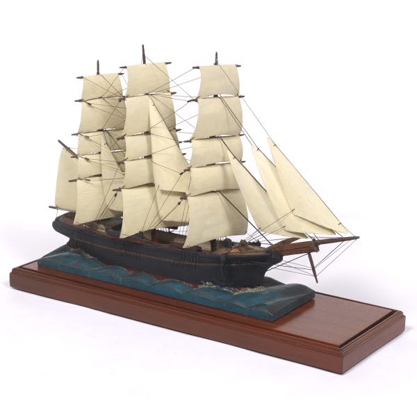 Appraisal: CARVED WOOD SHIP MODEL x x Handmade carved and polychromed