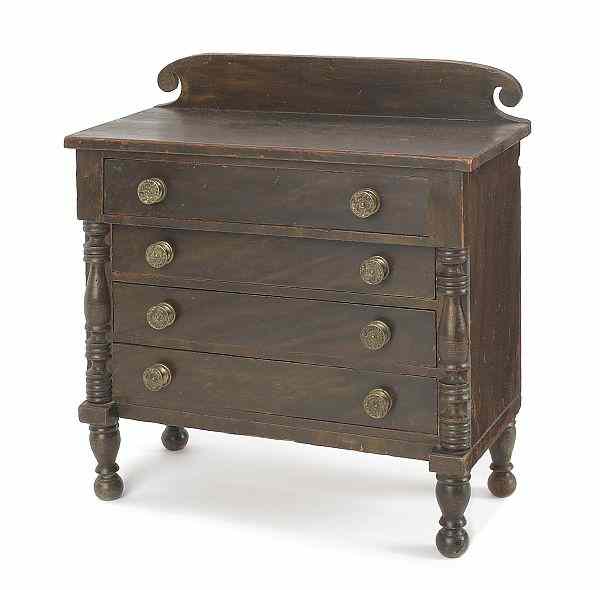 Appraisal: New England Sheraton child's painted pine chest of drawers ca