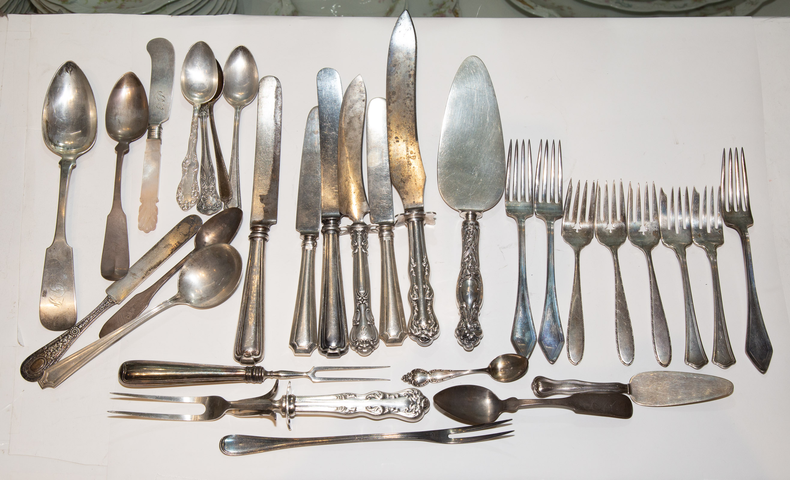 Appraisal: ASSORTED STERLING COIN SILVER FLATWARE Including sterling-handled knives carving and