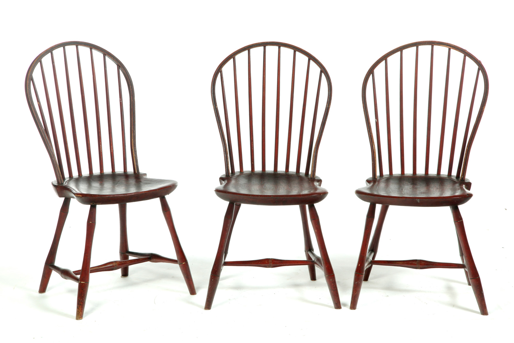 Appraisal: SET OF THREE AMERICAN DECORATED BOWBACK WINDSOR CHAIRS Ca mixed