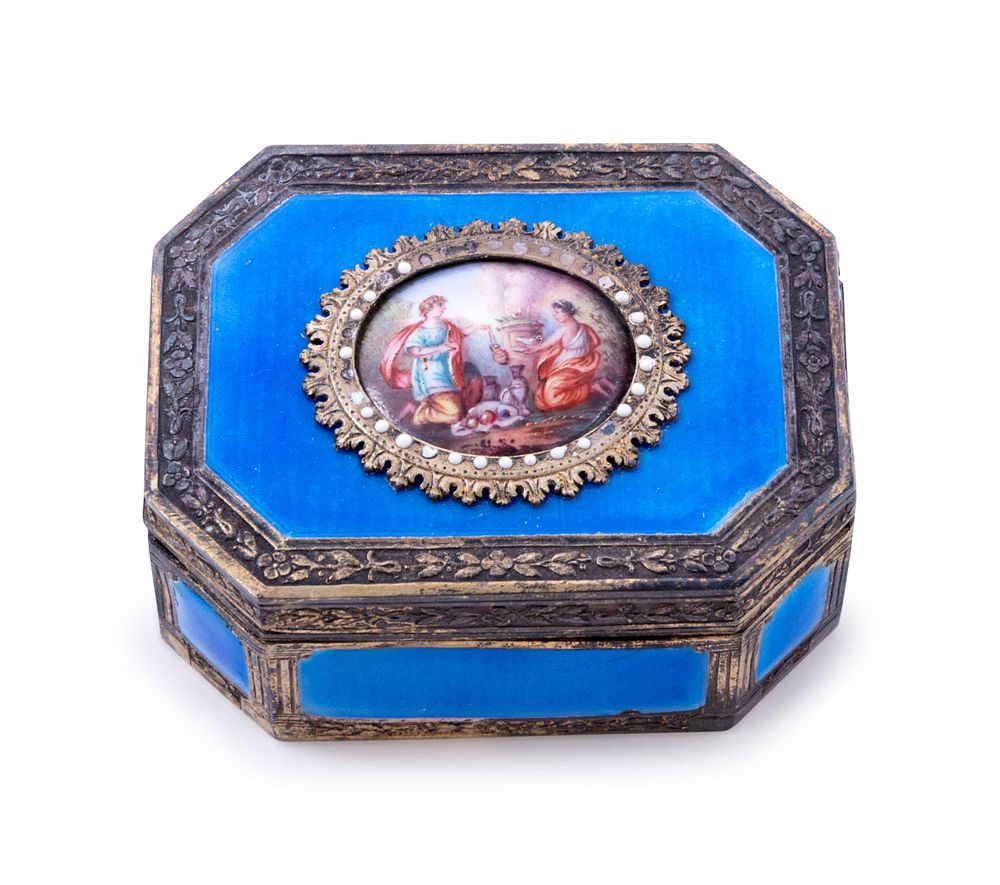 Appraisal: A French Engine-Turned Enamel and Silver-Gilt Box A French Engine-Turned