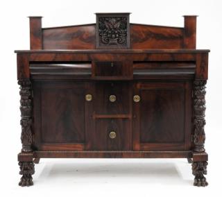 Appraisal: FINE American Empire Flame Mahogany Paw Sideboard UNITED STATES CIRCA