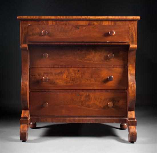 Appraisal: American Restoration mahogany chest of drawers circa four-drawer arrangement on