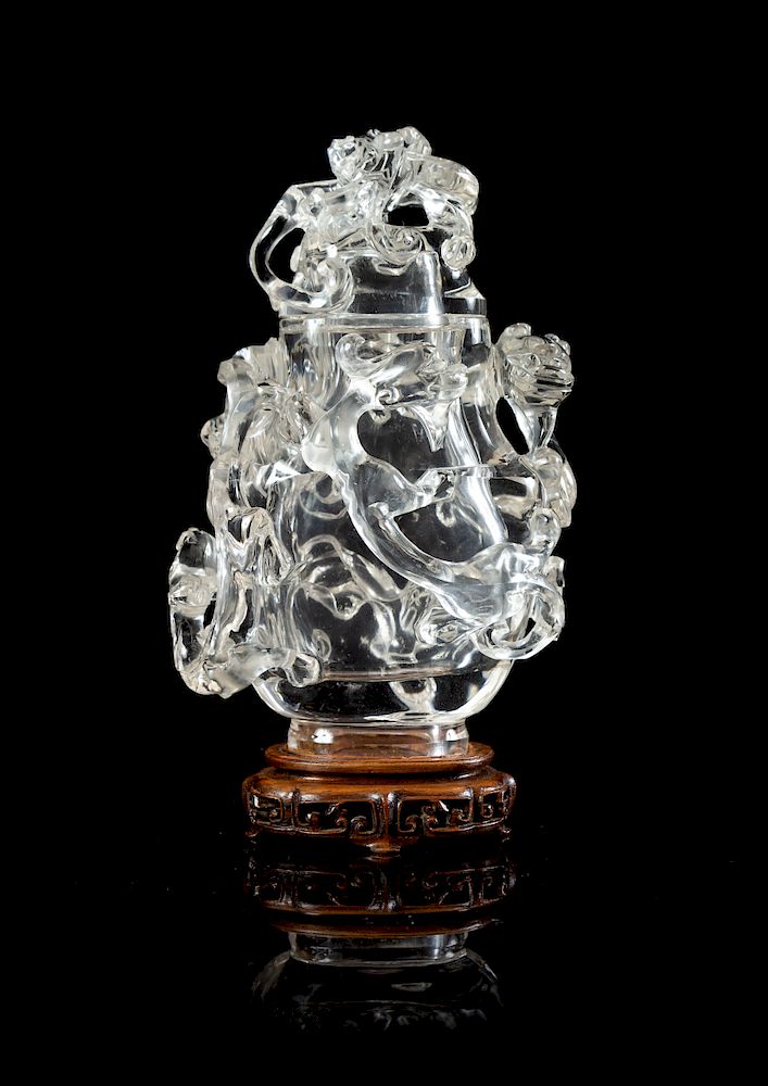 Appraisal: A Carved Rock Crystal Covered Vase Height overall in cm