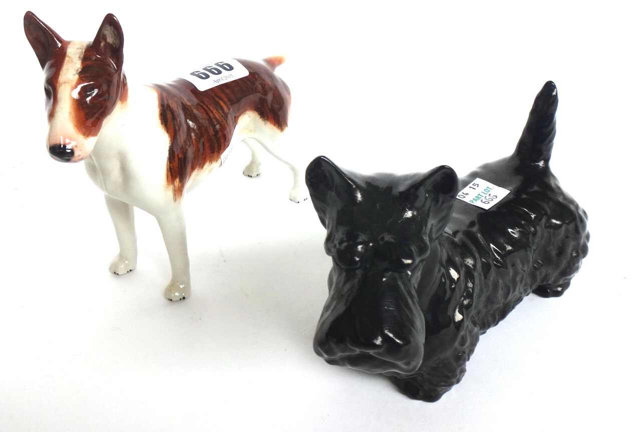 Appraisal: Five Beswick dogs an English bull terrier 'Romany Rhinestone' No