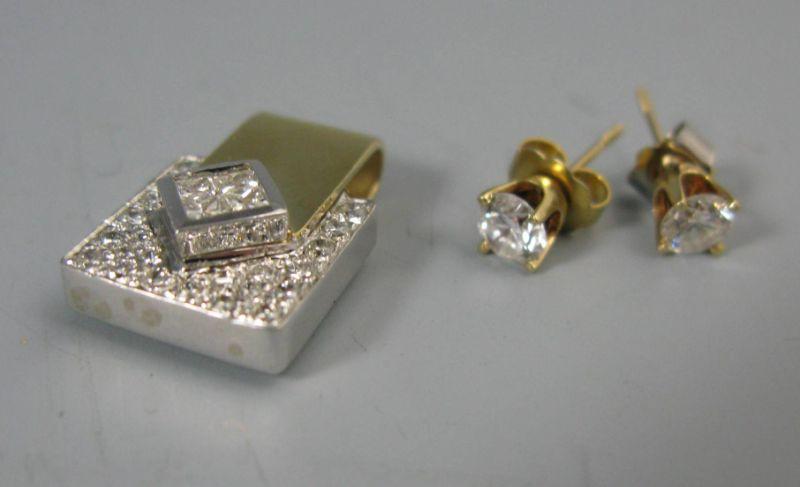 Appraisal: Two KT Gold and Diamond Items the first a pair