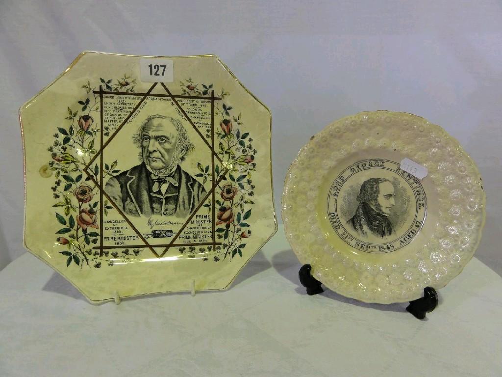 Appraisal: A Victorian plate of octagonal form commemorating Gladstone with black