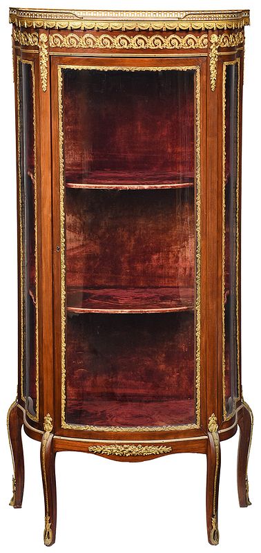 Appraisal: Louis XV Style Curved Glass Vitrine Continental early th century