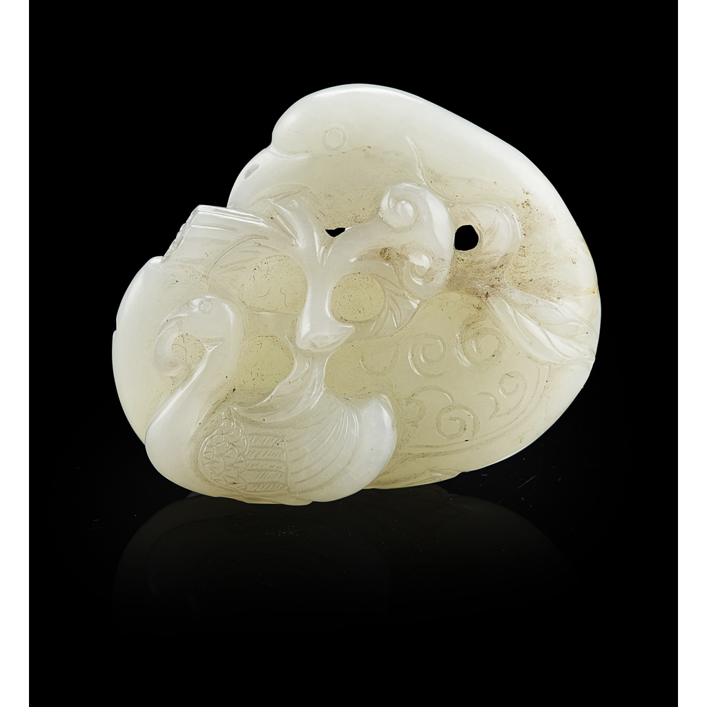 Appraisal: CARVED WHITE JADE 'GEESE' GROUP the group carved as a