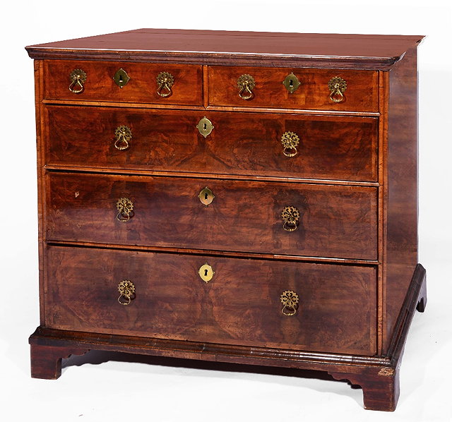 Appraisal: AN TH CENTURY WALNUT VENEERED STRAIGHT FRONT CHEST of two