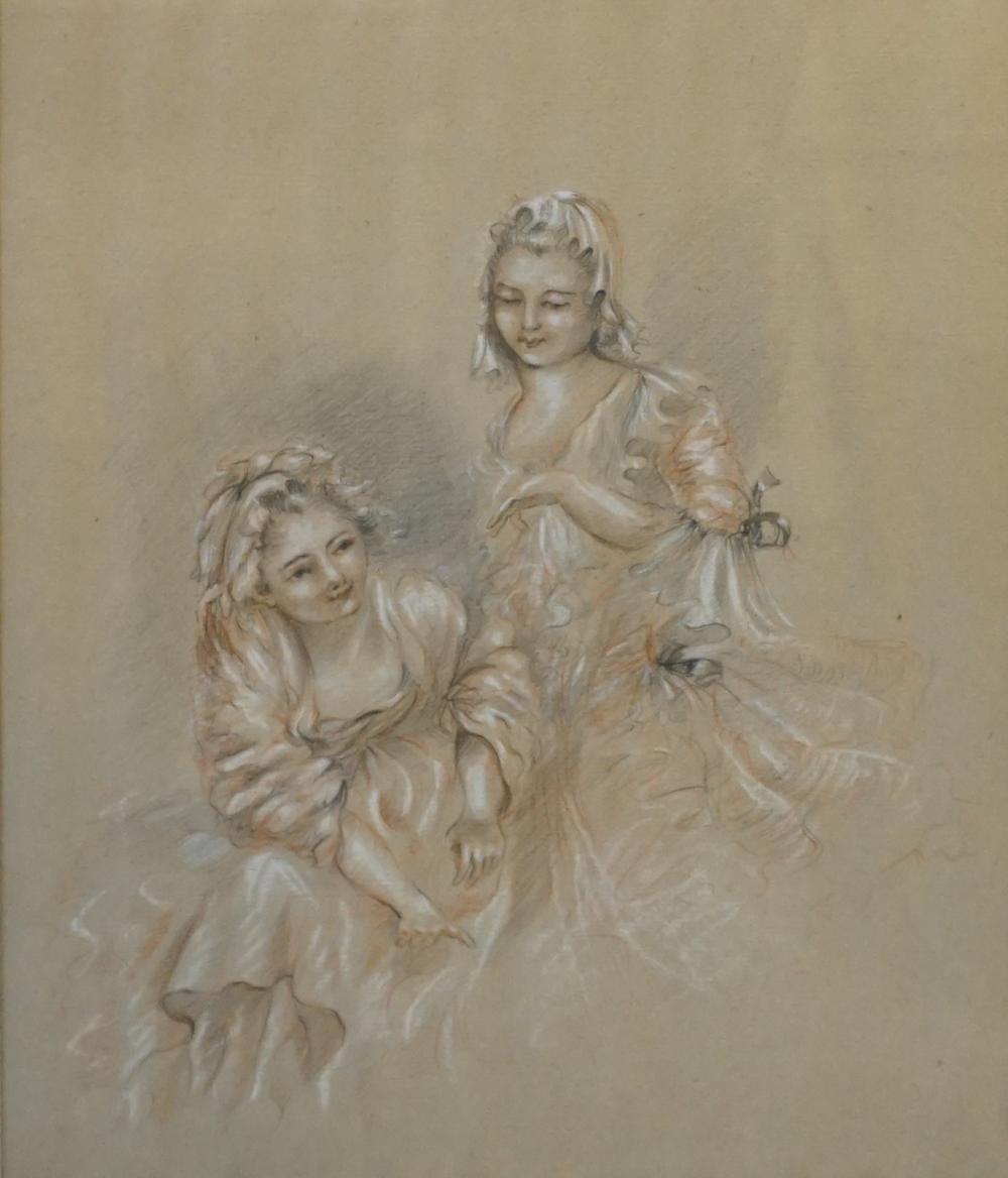 Appraisal: POSSIBLY FRENCH TH CENTURY STUDY OF TWO WOMEN GRAPHITE WHITE