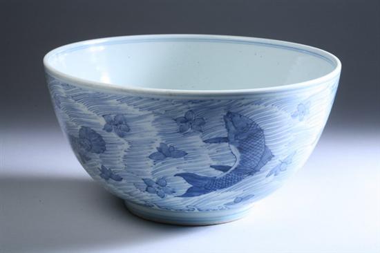 Appraisal: CHINESE BLUE AND WHITE PORCELAIN BOWL Fish and floral decoration