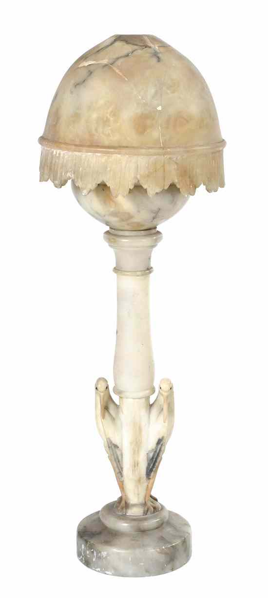 Appraisal: An Italian Alabaster Lamp of columnar form the base carved