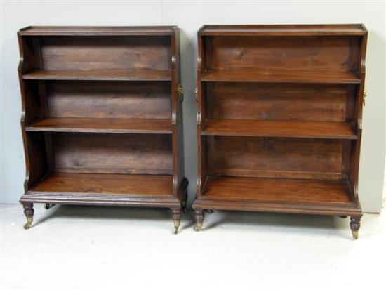 Appraisal: Pair of th Century mahogany waterfall open bookcases with lions