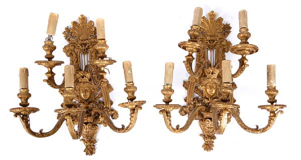 Appraisal: A pair of Louis XVI style gilt bronze five light