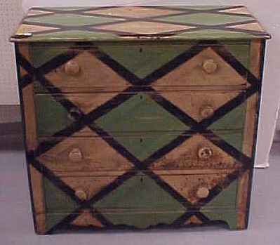 Appraisal: Four drawer pine chest hand decorated green and white diamonds