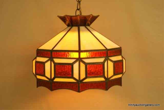 Appraisal: Vintagec Stain Glass Overhead Light FixtureVery nice 's to 's