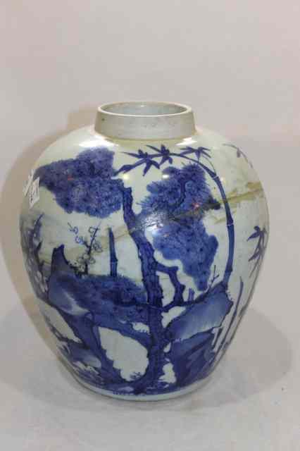 Appraisal: A CHINESE BLUE AND WHITE TRANSITIONAL PERIOD PORCELAIN VASE decorated