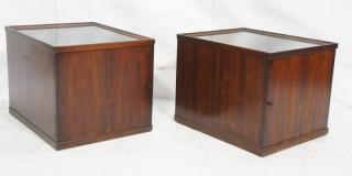 Appraisal: Pr Rosewood Cube Cabinet Side Tables Inset black laminate tops