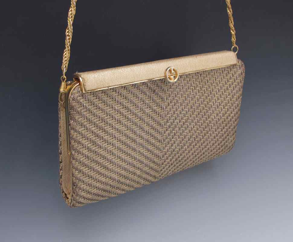 Appraisal: GUCCI EVENING BAG Two tone woven mesh with twisted chain