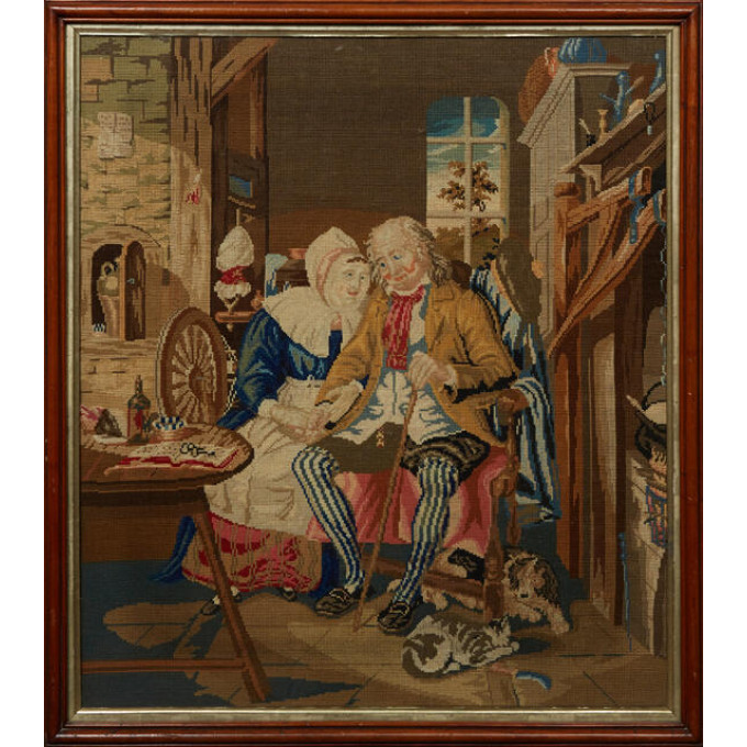 Appraisal: English Needlepoint Parlor Scene early th c presented in a